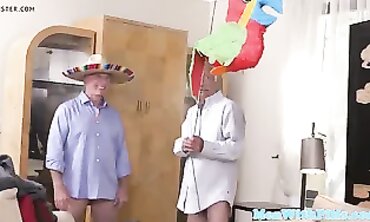Grandpa's Birthday Surprise - Granddaughter Rides Old Man Doggy Style