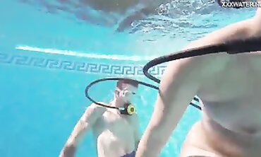 Candy and Lizzy Pounding Mike Underwater