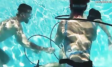 Candy and Lizzy Pounding Mike Underwater