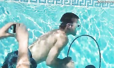 Candy and Lizzy Pounding Mike Underwater