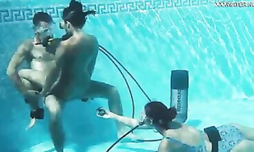 Candy and Lizzy Pounding Mike Underwater
