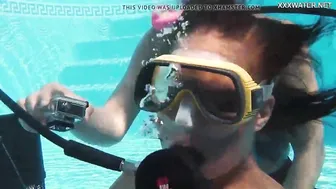 Candy and Lizzy Pounding Mike Underwater