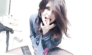 Italian MILF Ditz Smokes And Pisses While Masturbating In Lingerie