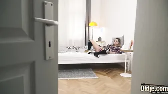 Busty barely legal Beauty Takes Deepthroat From Older Man
