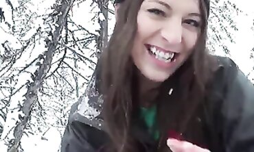 Snow Babe Gives Blowjob Pleasure in Winter Wonderland