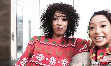 Ebony Step-Mom Misty Stone & Step-Daughter Sarah Lace Christmas Threesome