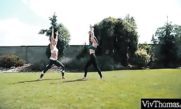Busty Lesbians Emylia Argan & Jenifer Jane in Yoga Pants