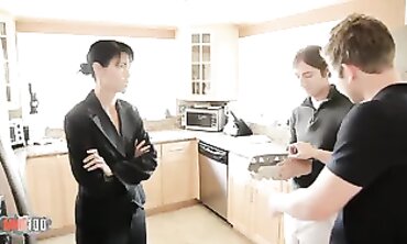 Two Huge Dicks Anal Fuck a Hairy Asian Mom