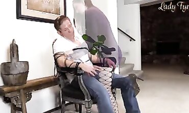 Redhead Domme Lady Fyre in Stockings and Gloves