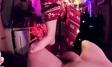 Girlfriend Teases and Rides with Christmas Lights