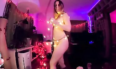 Girlfriend Teases and Rides with Christmas Lights