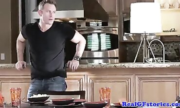 Blonde Housewife Gets Railed in the Kitchen