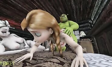 Shrek Pulverizes Elsa and Anna in a Frozen Threesome