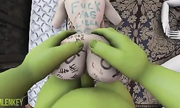 Shrek Pulverizes Elsa and Anna in a Frozen Threesome
