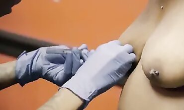 African Beauty With Saggy Boobs Gets Nipple Piercings