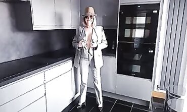 British MILF Debbie Strips in the Kitchen