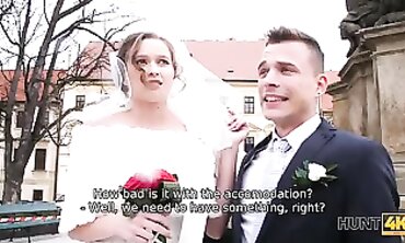 Blonde Bride Offers Huge Cock Blowjob to Cuckold Husband