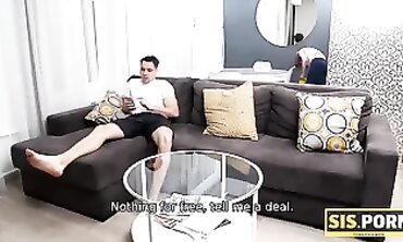 barely legal Stepbrother Uses Submissive Brunette Stepsister As Cleaner