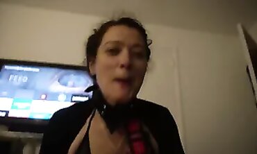 Petite Brunette MILF Gives Deep Throat Blowjob in School Outfit
