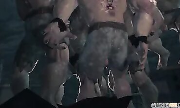 MILF Lara Croft Takes Multiple Lovers in the Hallway