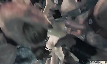 MILF Lara Croft Takes Multiple Lovers in the Hallway