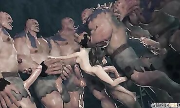 MILF Lara Croft Takes Multiple Lovers in the Hallway