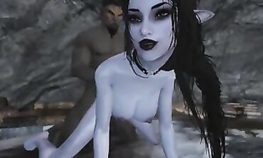 Dark Elf Gets Roughed Up by Orc in Skyrim