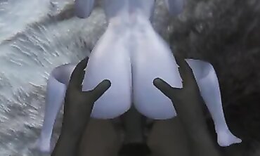 Dark Elf Gets Roughed Up by Orc in Skyrim