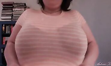 Brunette BBW Milf Shows Off Huge Tits In Sheer T-Shirt
