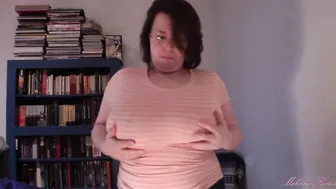 Brunette BBW Milf Shows Off Huge Tits In Sheer T-Shirt