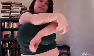 Brunette MILF with Massive Tits in Blue Tee