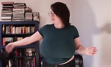 Brunette MILF with Massive Tits in Blue Tee