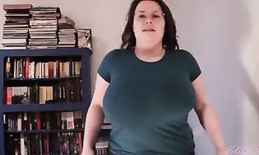 Brunette MILF with Massive Tits in Blue Tee
