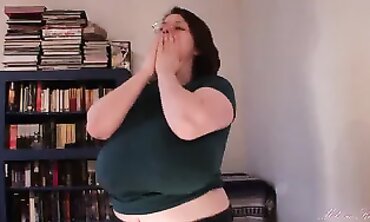 Brunette MILF with Massive Tits in Blue Tee