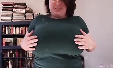 Brunette MILF with Massive Tits in Blue Tee
