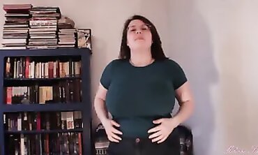 Brunette MILF with Massive Tits in Blue Tee