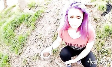 April Drinks A Lot Of Piss Outdoors