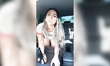 Stunning Doll Masturbates with Sex Toy in Moving Car