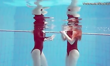 Diana Zelenkina and Simonna Hotty Swim Nude in the Pool