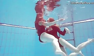 Diana Zelenkina and Simonna Hotty Swim Nude in the Pool