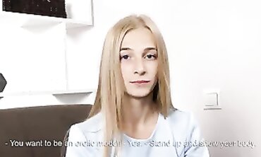 Petite Platinum Blondie Teenager Lizska Gerdna - Virgin Drains Her First Time