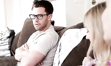 Stepbrother Gets Double Blowjob From His Busty Sister-in-Law And Friend
