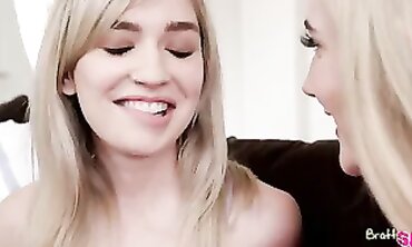Stepbrother Gets Double Blowjob From His Busty Sister-in-Law And Friend