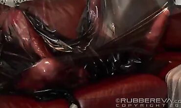 British Big Tit Latex Model in Plastic Vac-Sac Breathplay
