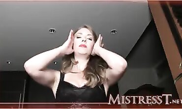 Mistress T's Intense Caning and Striptease Session
