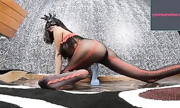 Adriana Lima Skinny Latina in Stockings with Huge Dildo