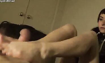 POV Footjob: Sweat-Soaked Brunette Gives Amazing Turf Job