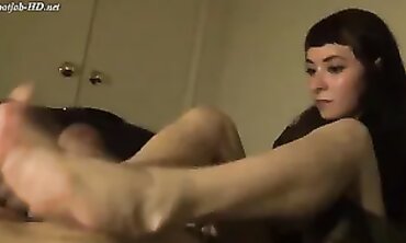 POV Footjob: Sweat-Soaked Brunette Gives Amazing Turf Job