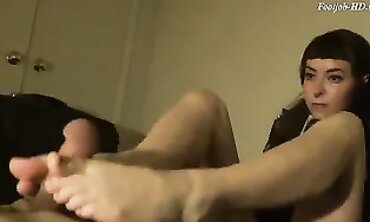 POV Footjob: Sweat-Soaked Brunette Gives Amazing Turf Job