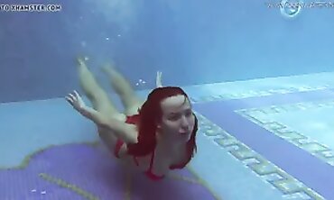 Lina Mercury in Red Lingerie Underwater